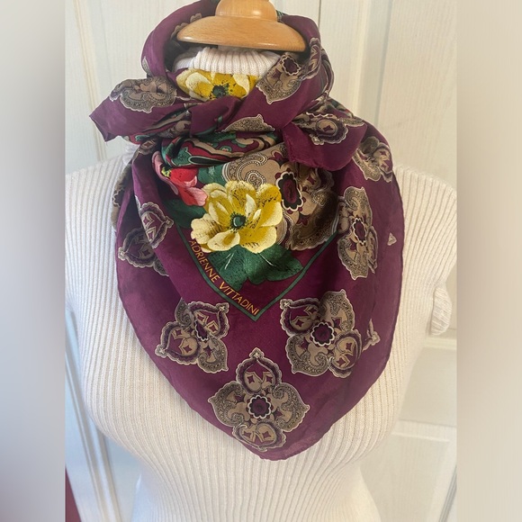 Adrienne Vittadini Silk Raspberry Floral Scarf - Picture 3 of 6